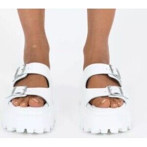 Windsorsmith Reach White Leather Platform Chunky Strap Double Buckle Sandals W8